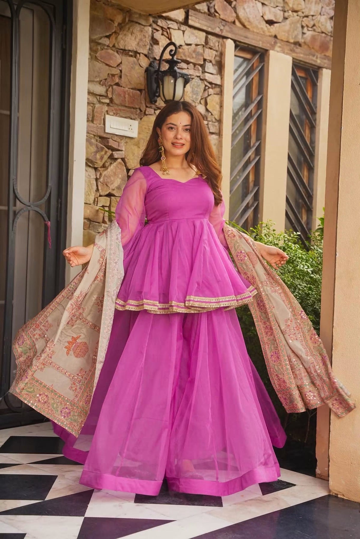 Beautiful Embroidered Duptta Sharara Set