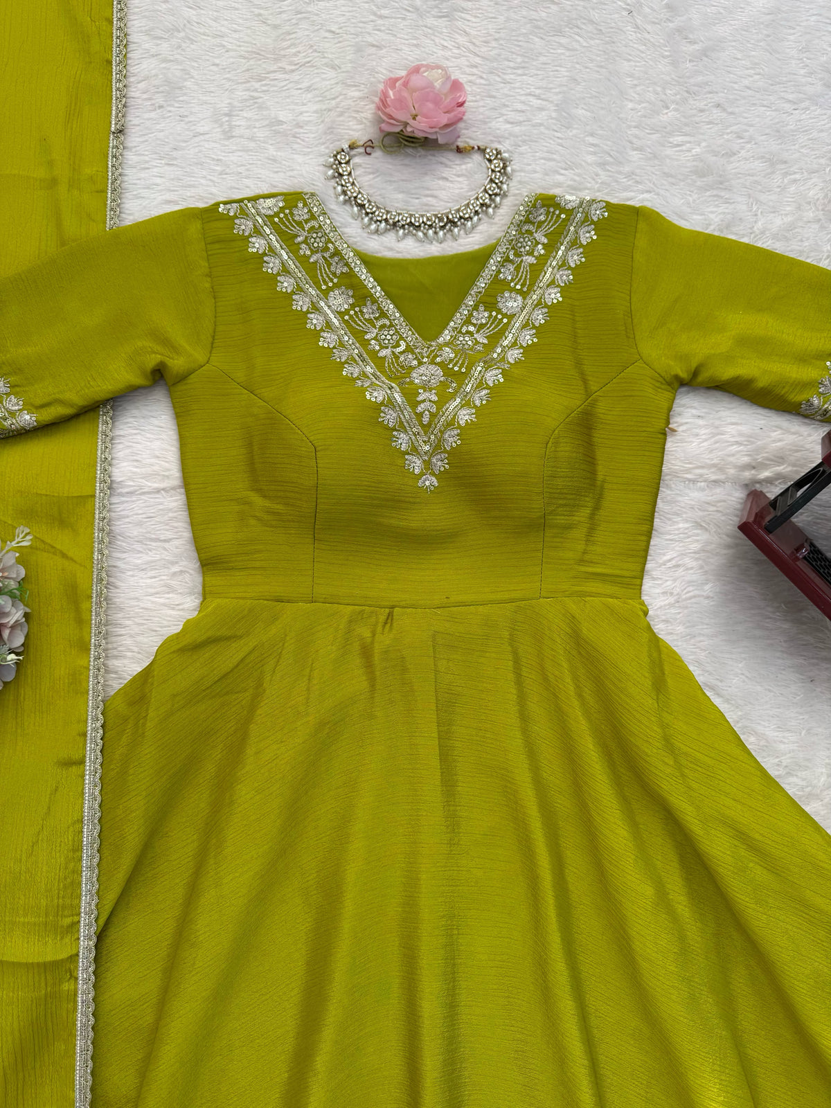 Beautiful Chinon Silk Anarkali Suit Set