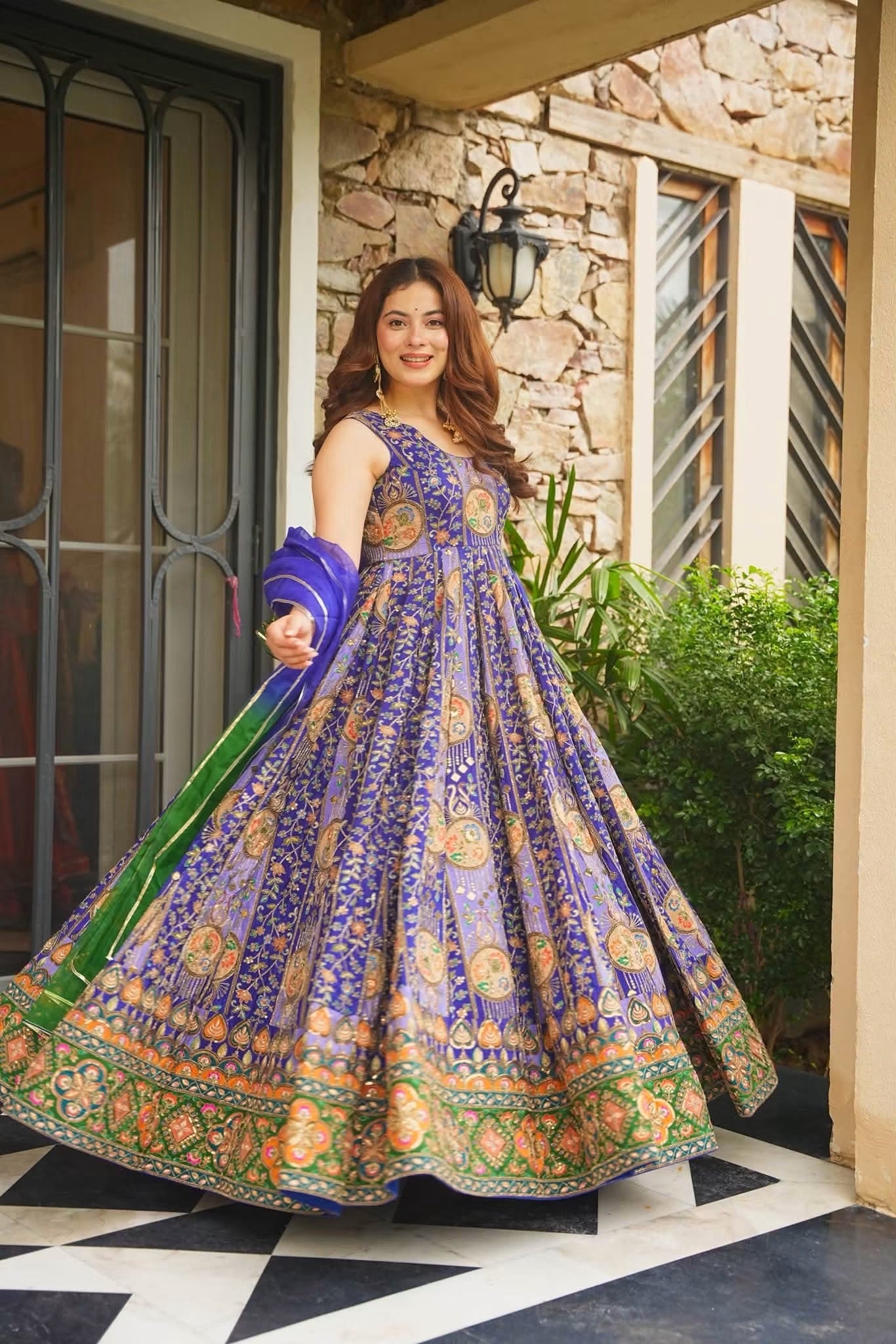 Purple Heavy Embroidered Anarkali Suit Set