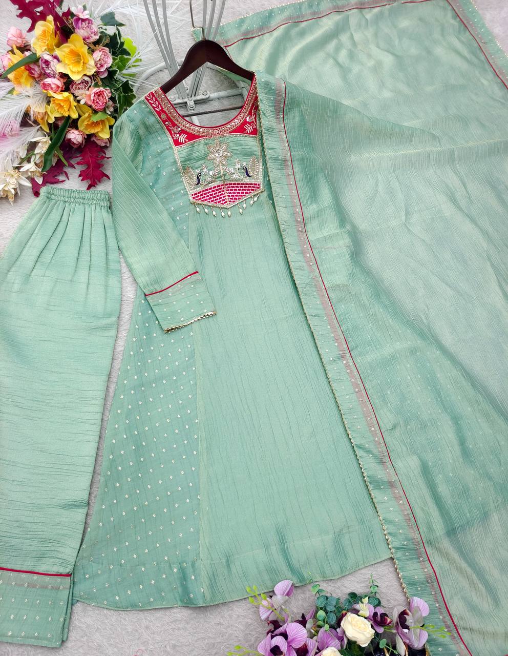 Trending A-Line Cut Salsa Silk Kurta Set