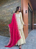 Ivory Sharara Set with Pink Dupatta