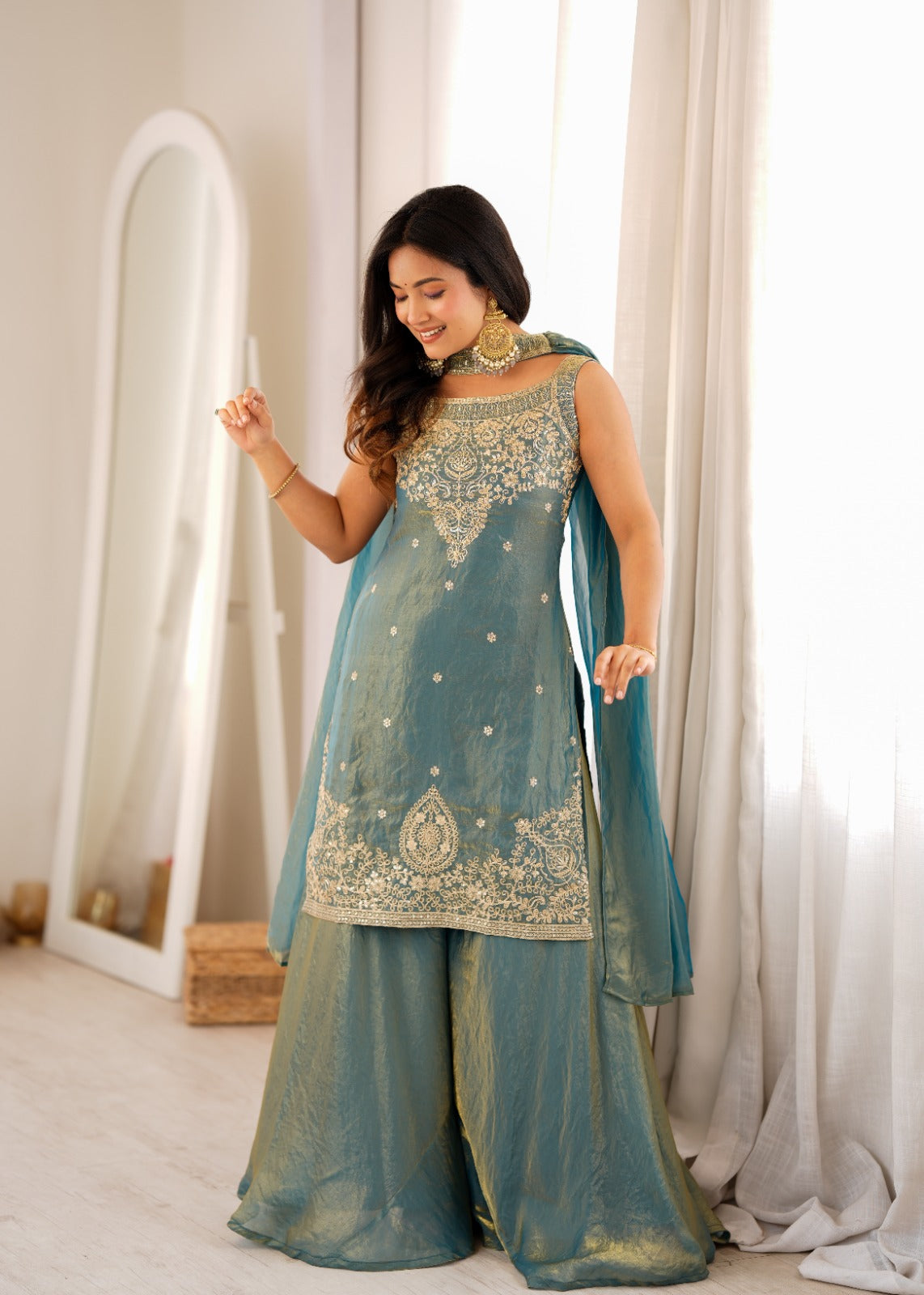 Beautiful Sleeveless Top Sharara Set