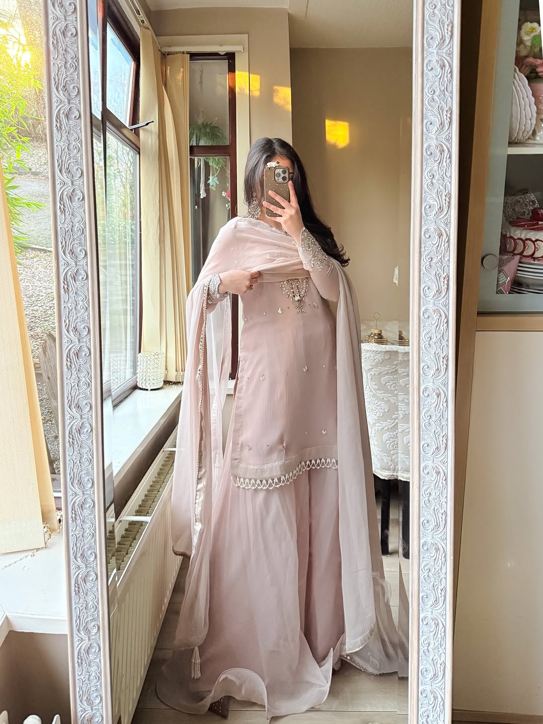 Blush Pink Embroidered Suit  Palazzo Set