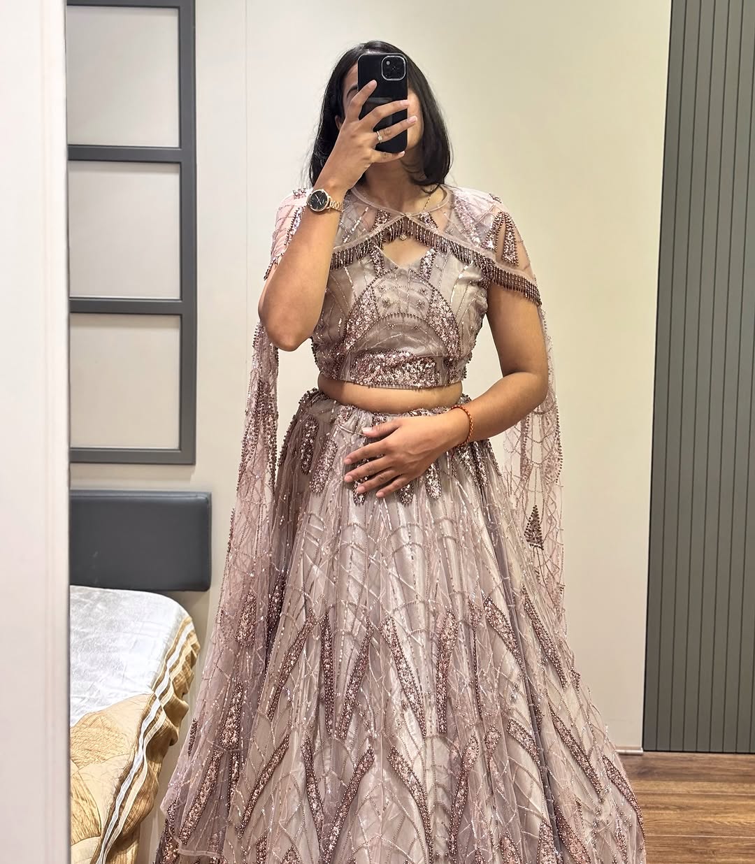 Dusty Rose Crystal Embroidered Lehenga Set