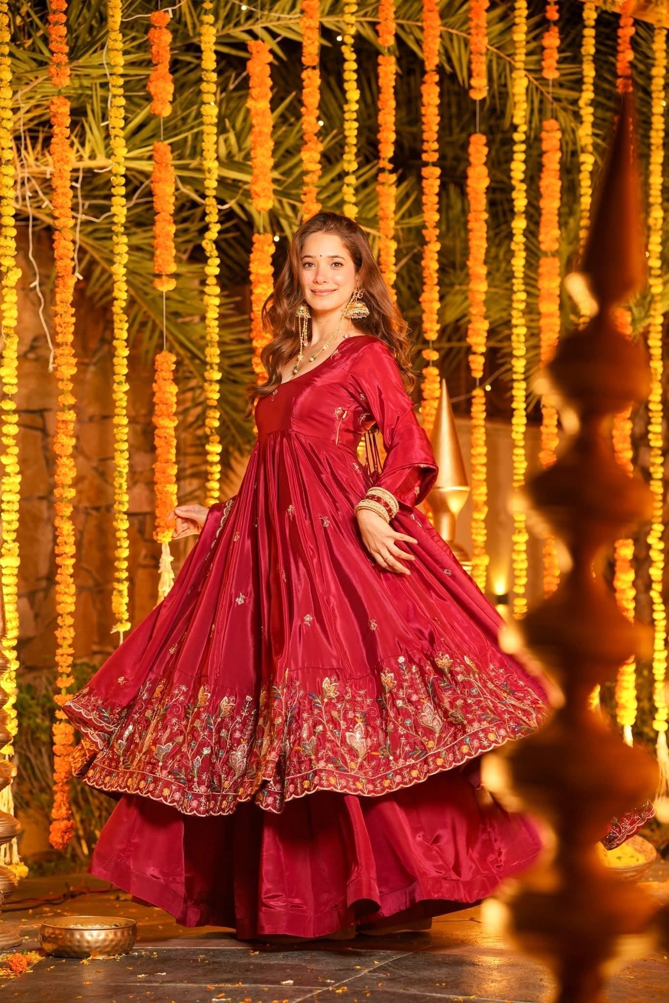 Traditional Chanderi Silk Embroidered Anarkali Suit Set