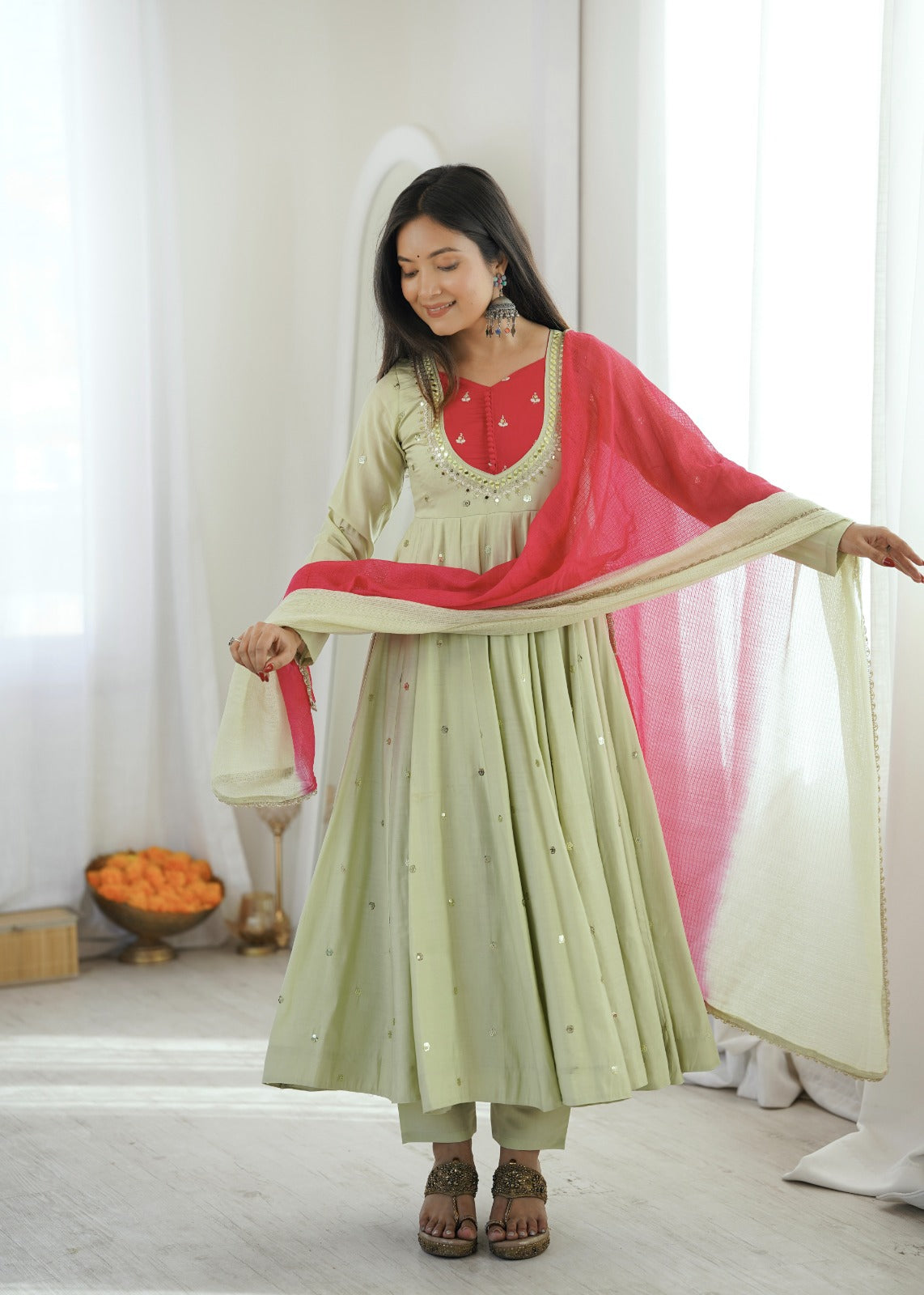 Beautiful Roman Silk Anarkali Suit Set