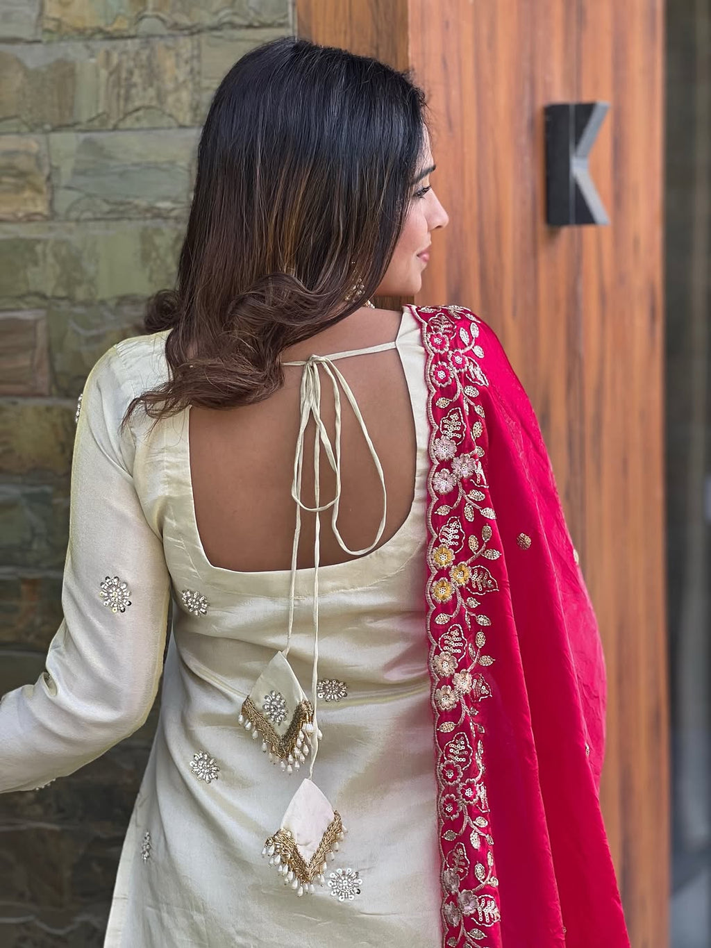 Ivory Sharara Set with Pink Dupatta