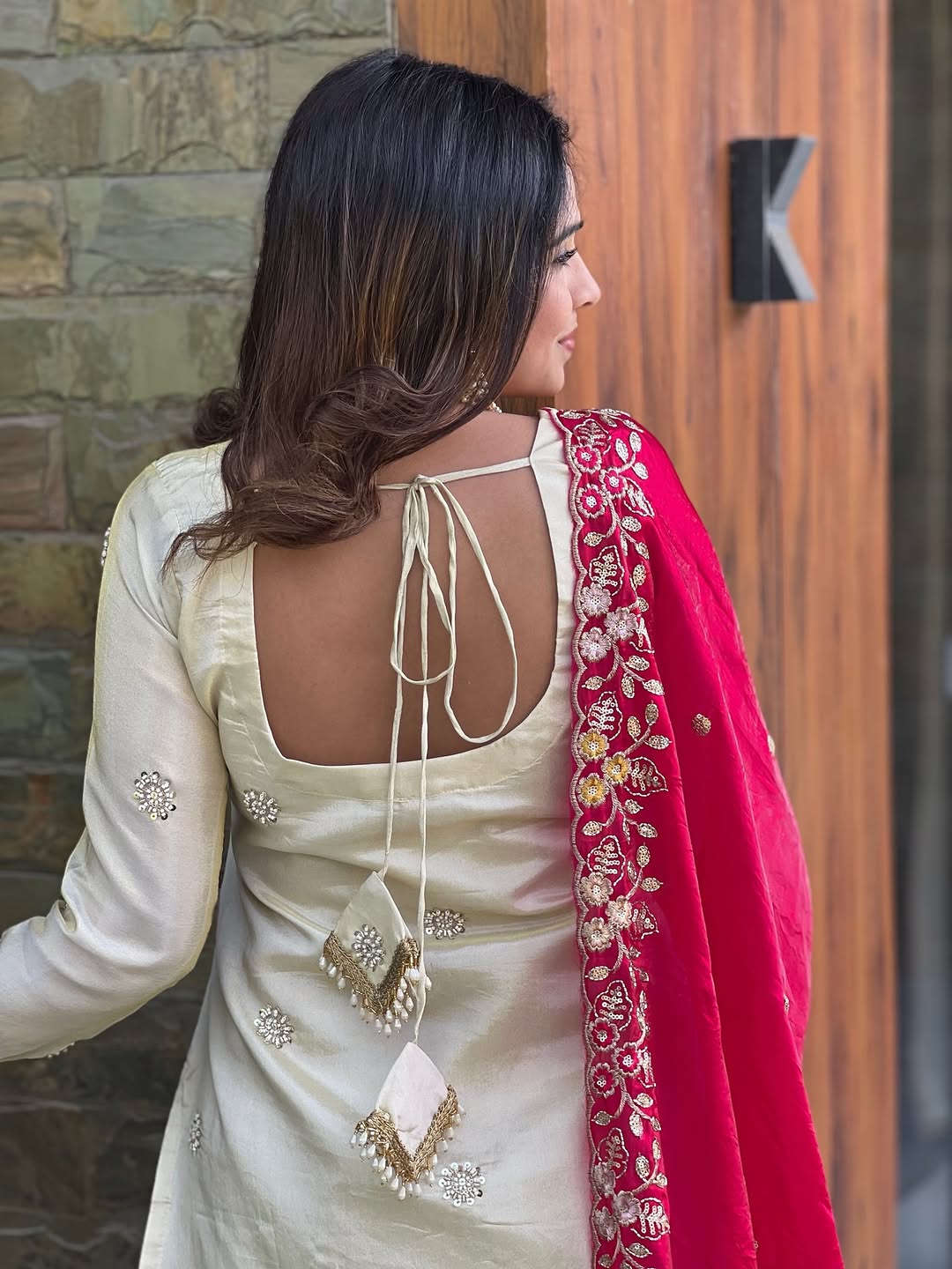 Ivory Sharara Set with Pink Dupatta