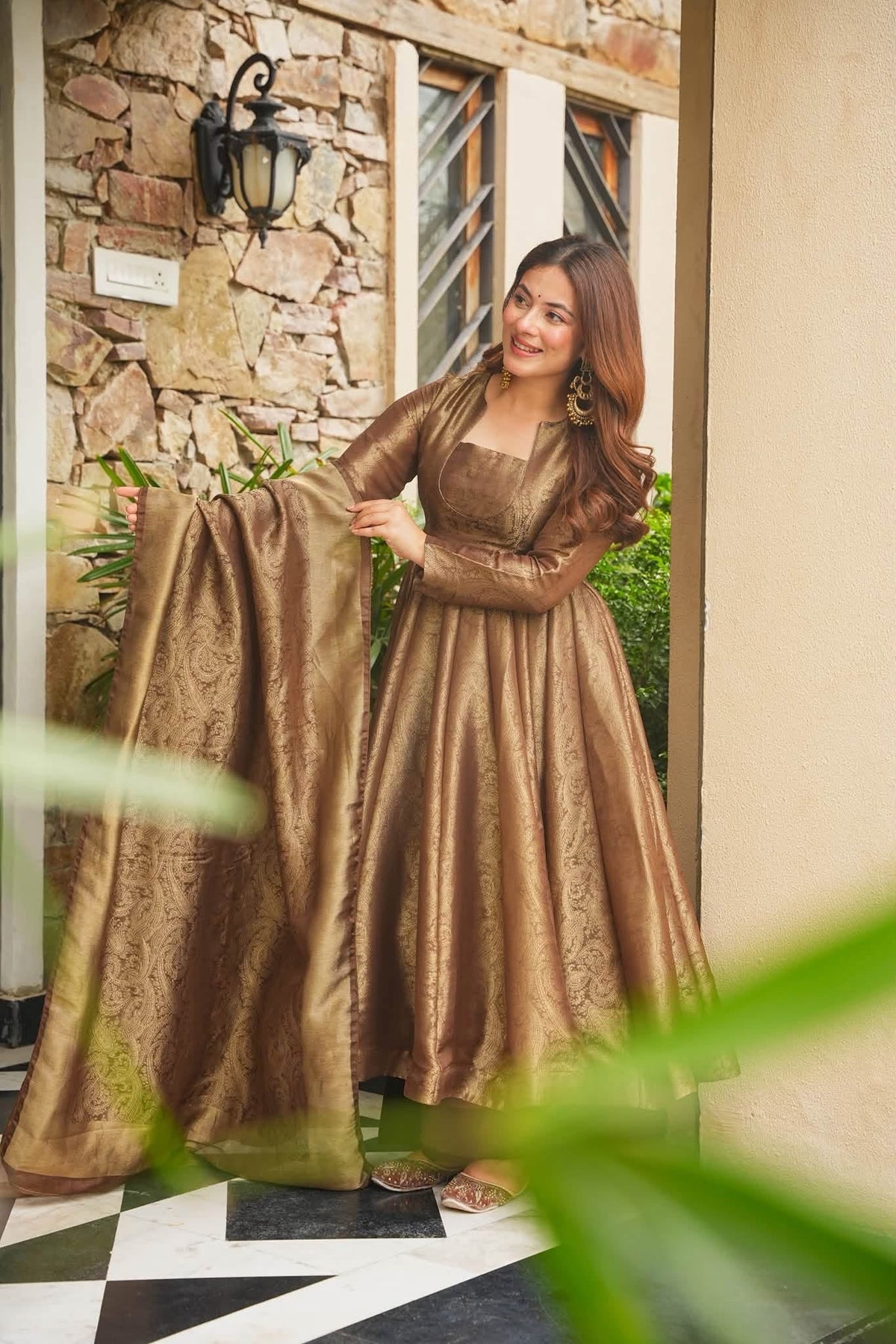 Beautiful Banarasi Cosmos Anarkali Suit Set
