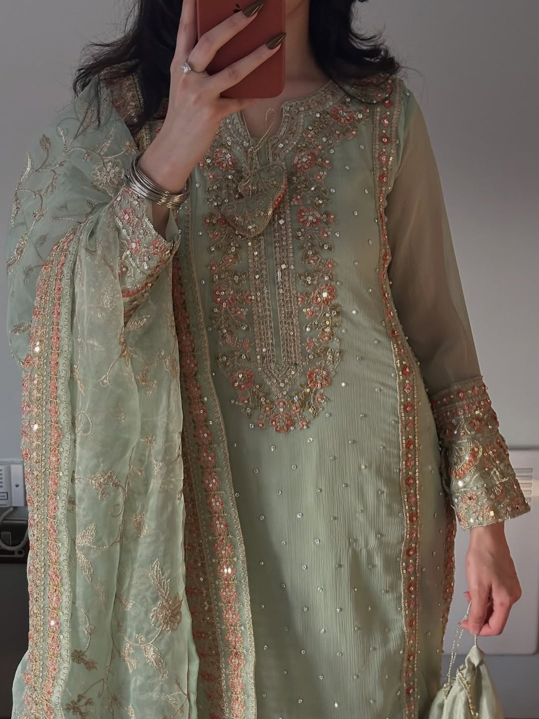 Mint Green Embroidered Pakistani Suit Set