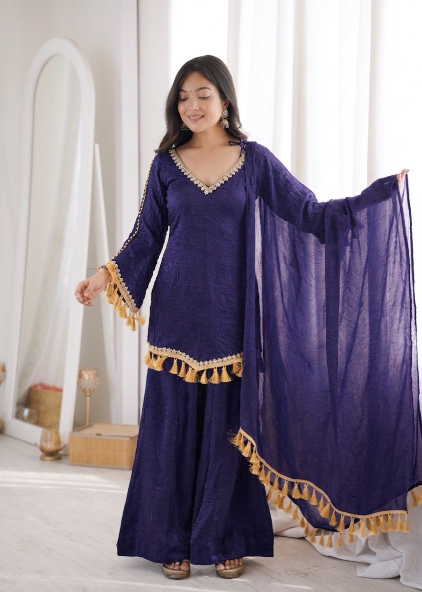 Beautiful Crushed Silk Kurta Plazzo Set