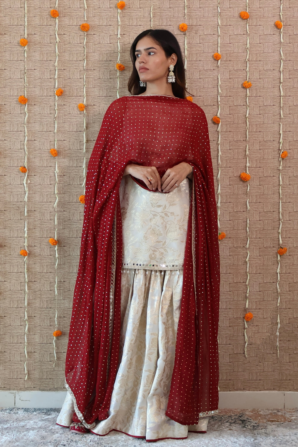 Off-White Banarasi Gharara Set