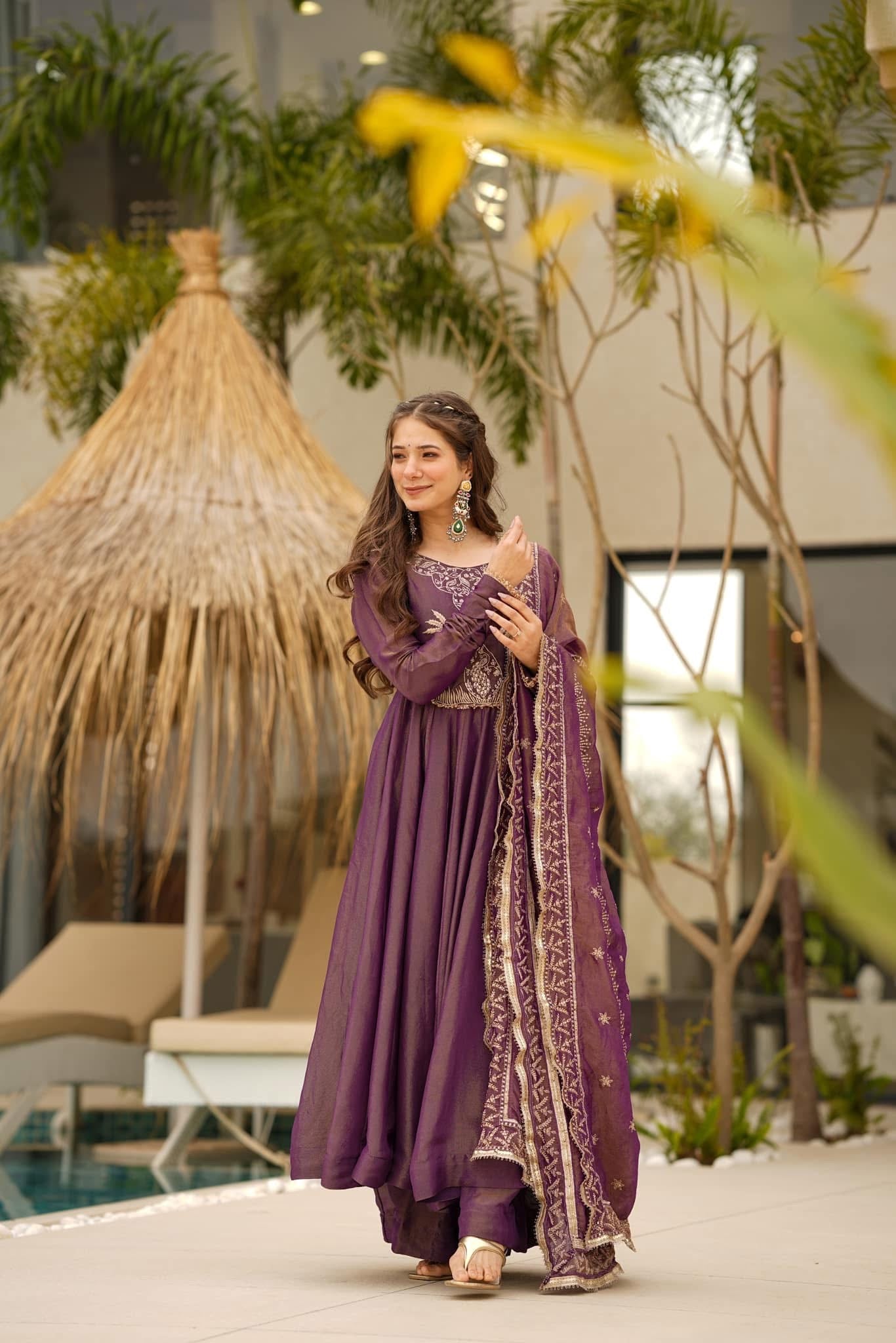 Traditional Cosmos Silk Anarkali Suit Set