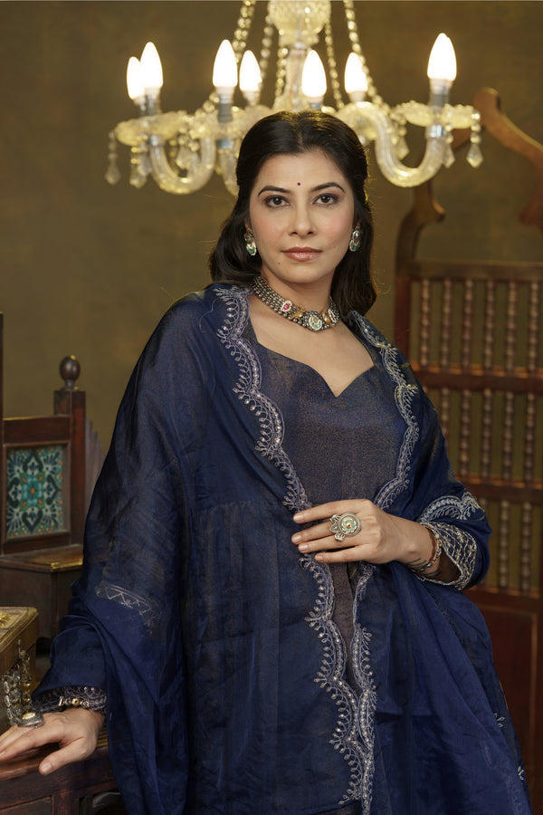 Navy Blue Anarkali Dress With Dupatta