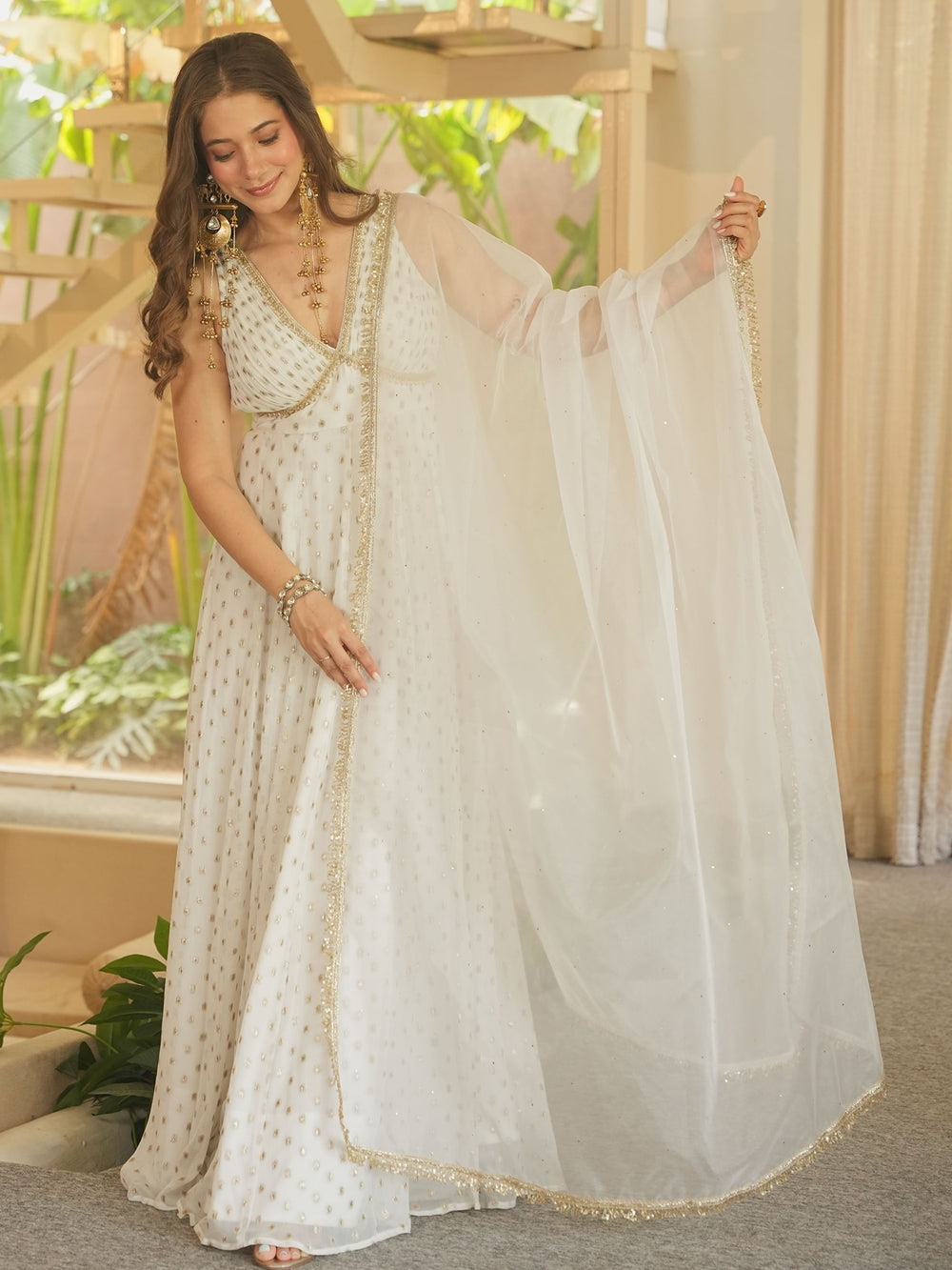 White Embroidered Anarkali Suit Set