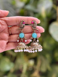 Antique Gold Peacock Ruby Pearl Jhumka Earrings