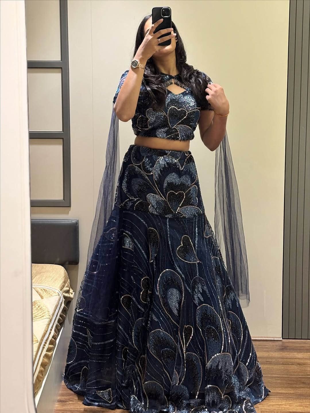 Party Wear Navy Blue Sequin Lehenga Set