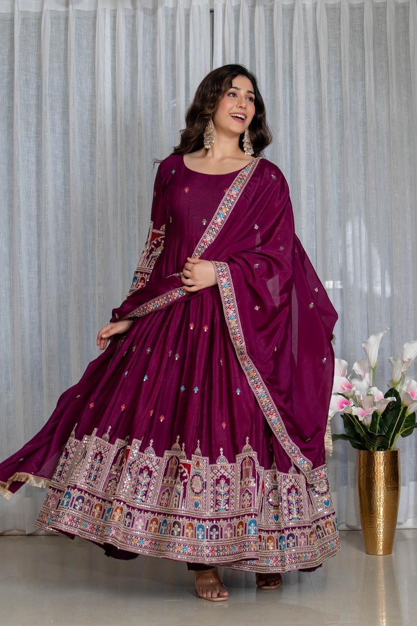 Royal Magenta Embroidered Anarkali Set with Designer Dupatta