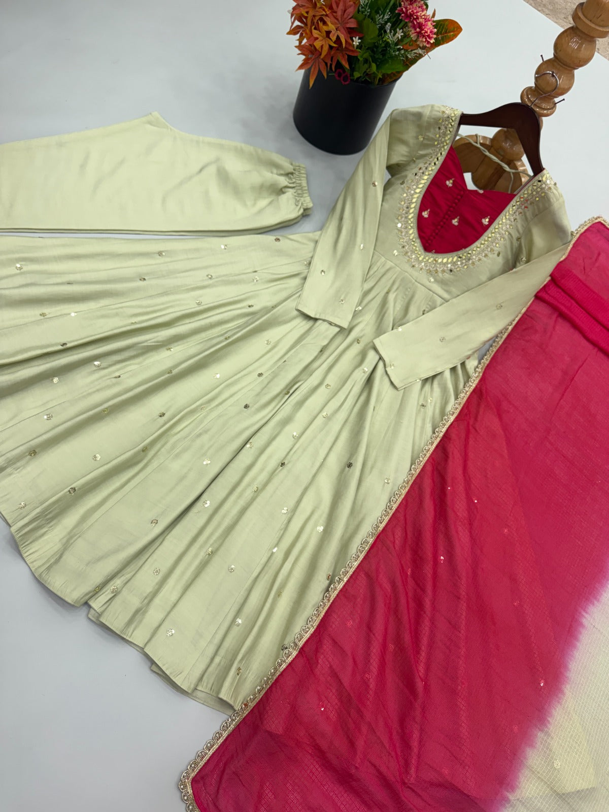Beautiful Roman Silk Anarkali Suit Set