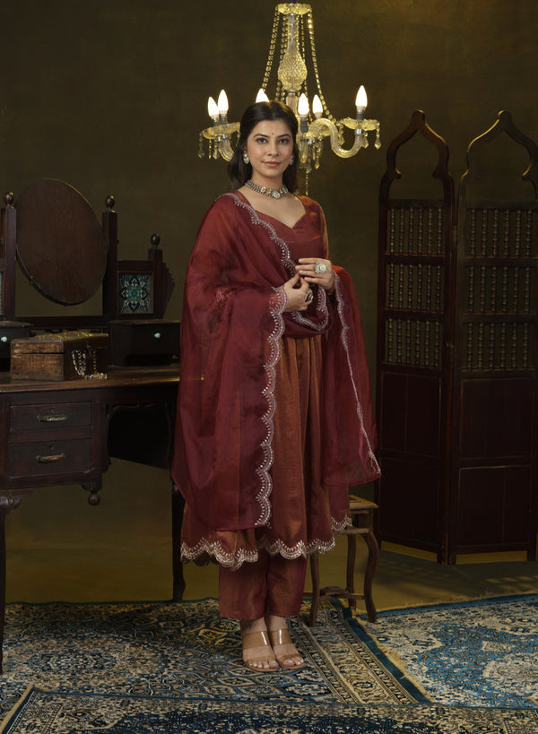 Maroon Anarkali Dress With Dupatta