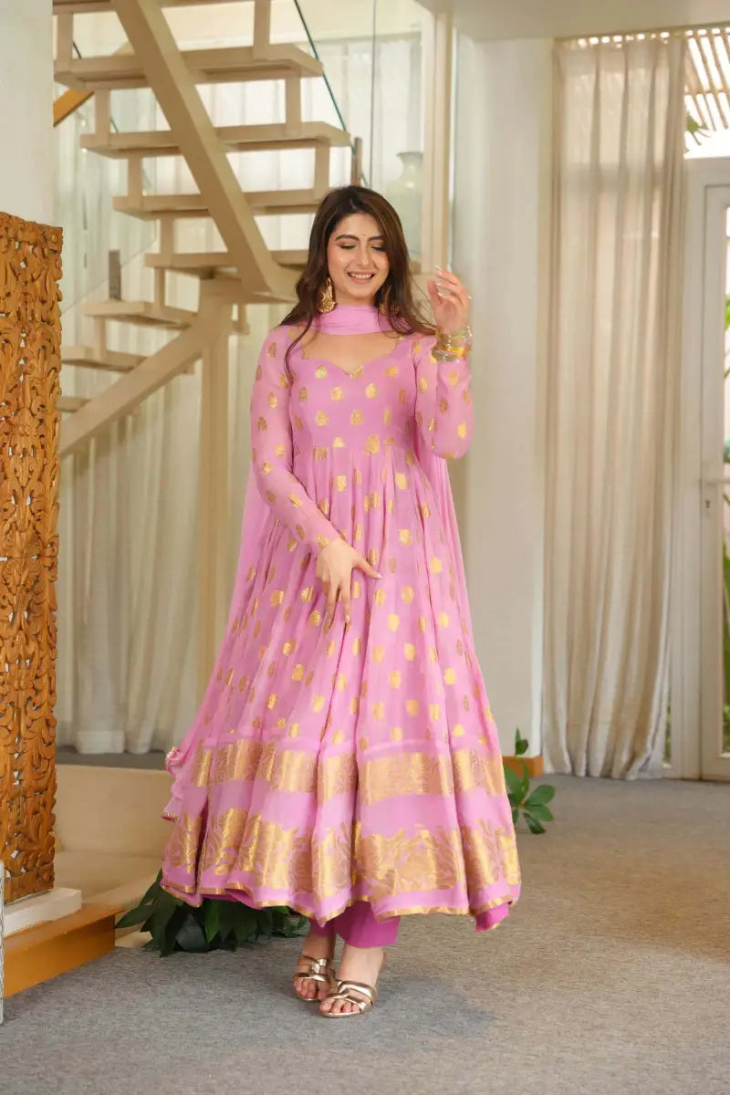 Beautiful Georgette Pink Anarkali Suit Set