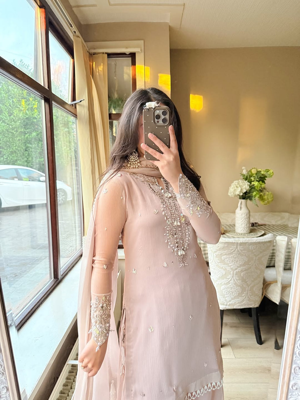 Blush Pink Embroidered Suit  Palazzo Set