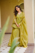 Wedding Wear Green Top- Sharara Set