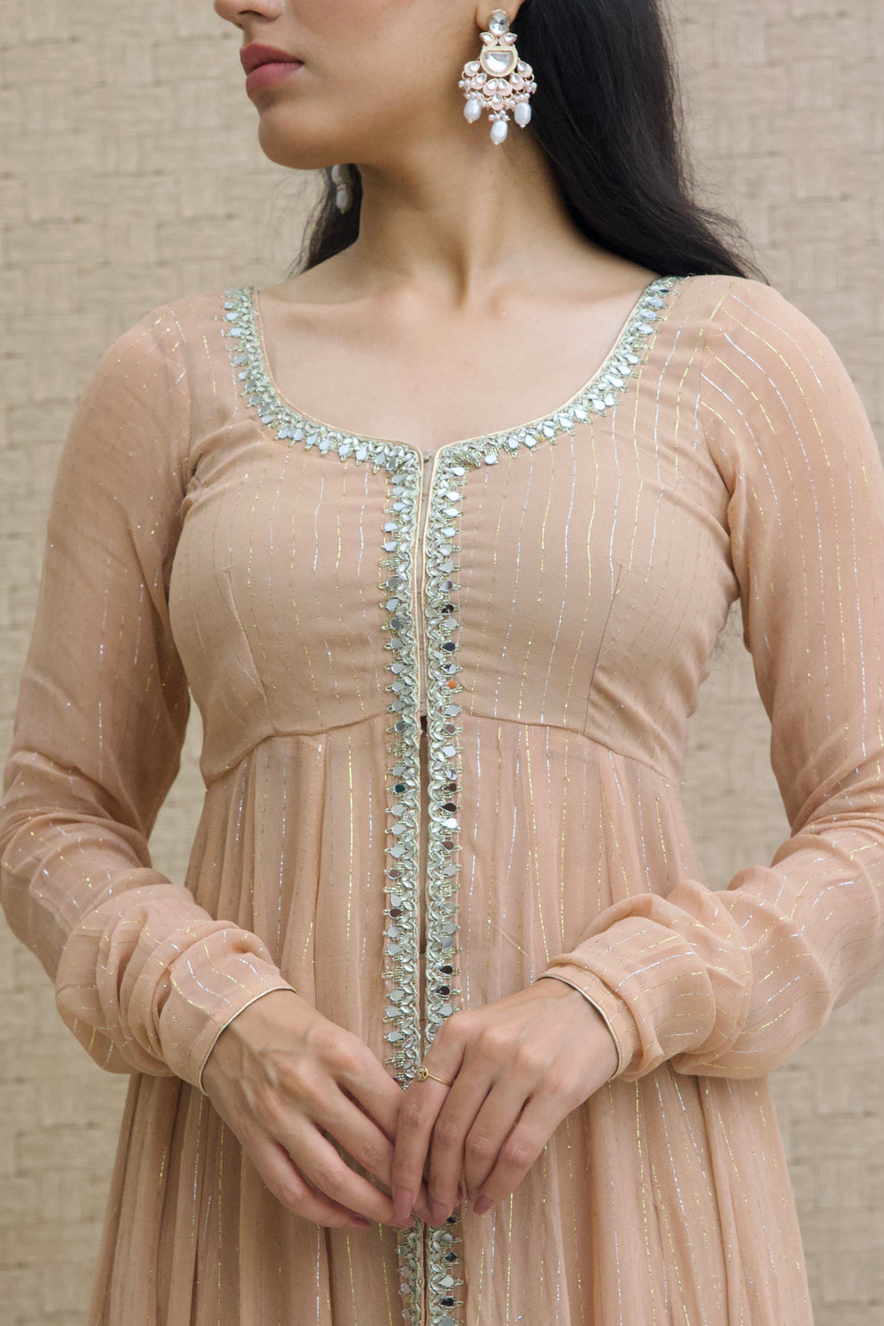 Rose Gold Lurex Georgette Anarkali Set
