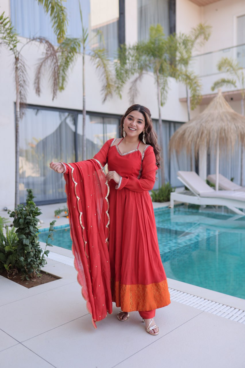 Beautiful Mul Chanderi Silk Anarkali Suit Set