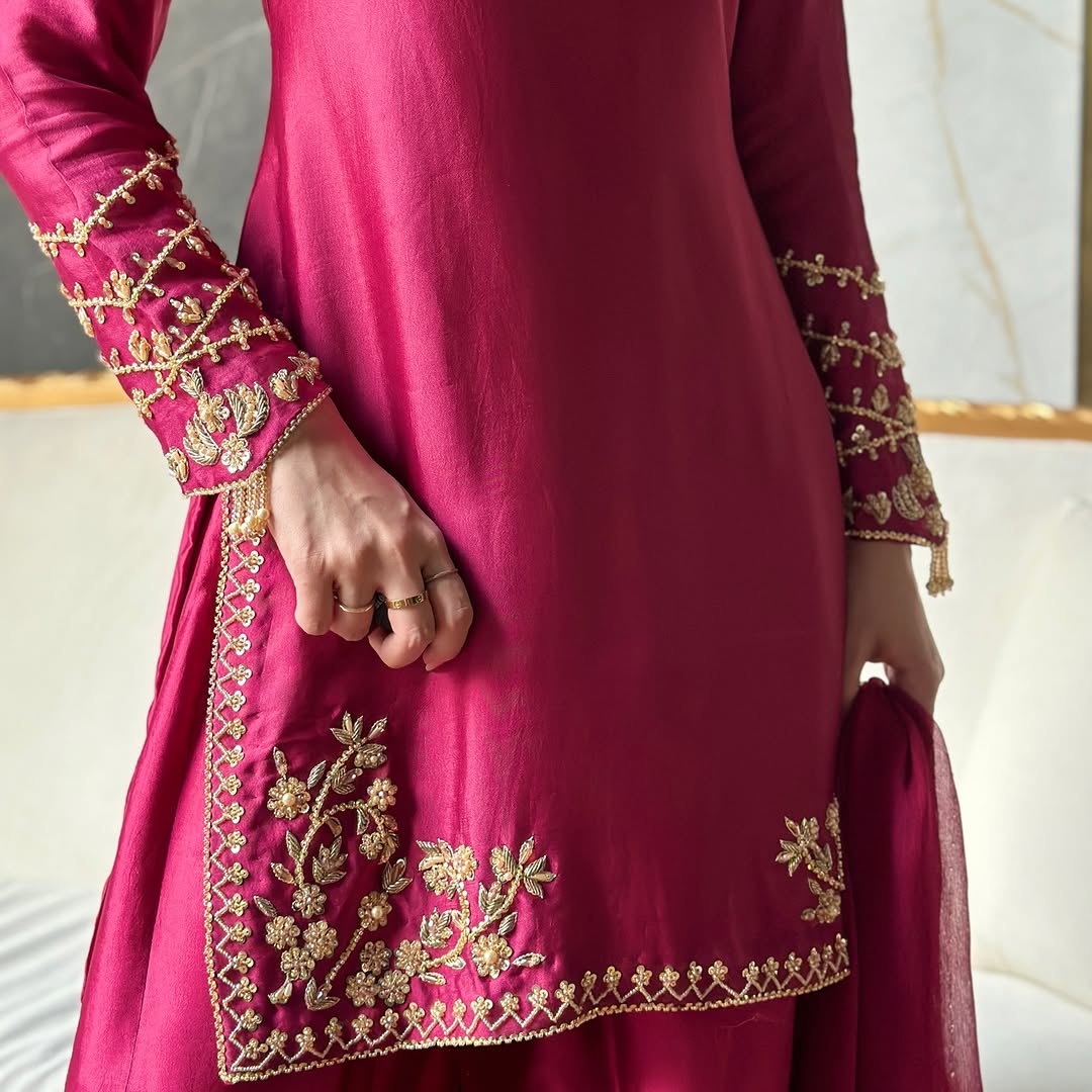 Fuchsia Embroidered Pakistani Suit Palazzo Set