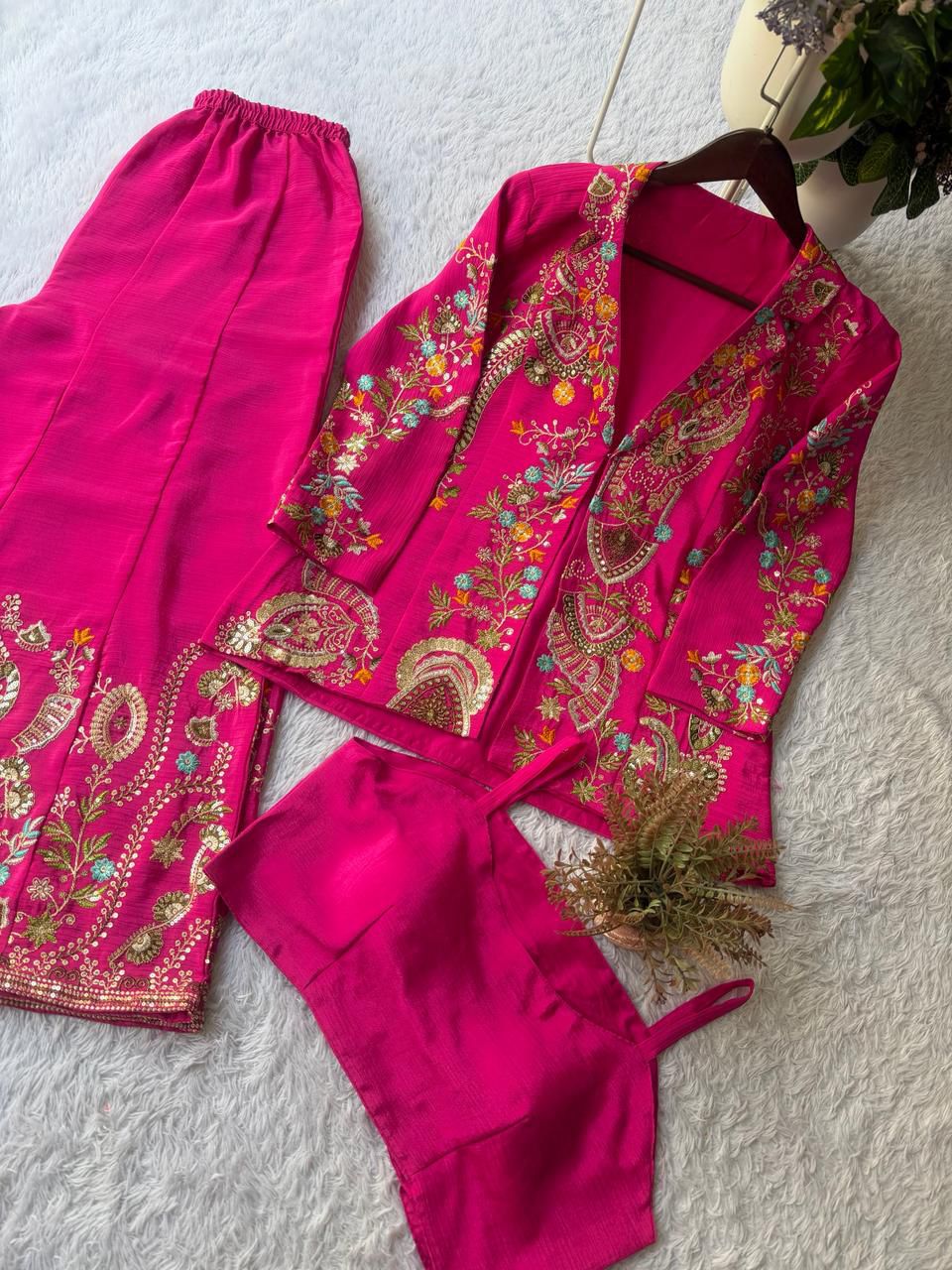 Designer 3 Piece Plazzo Top Jacket Set