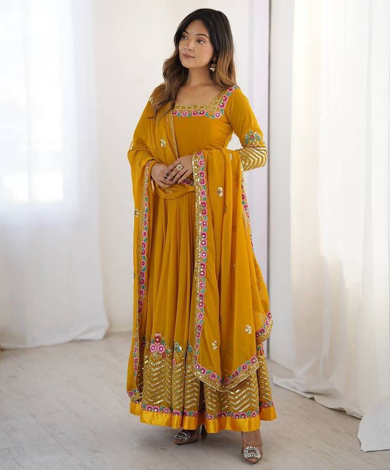 Beautiful Embroidered Work Anarkali Gown Set