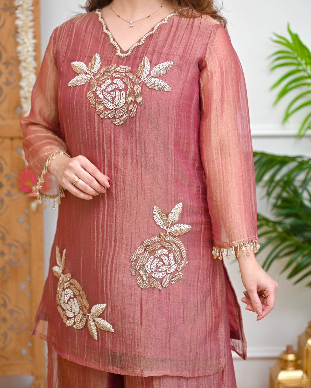 Rosewood Shimmer Crush Handwork Festive Suit