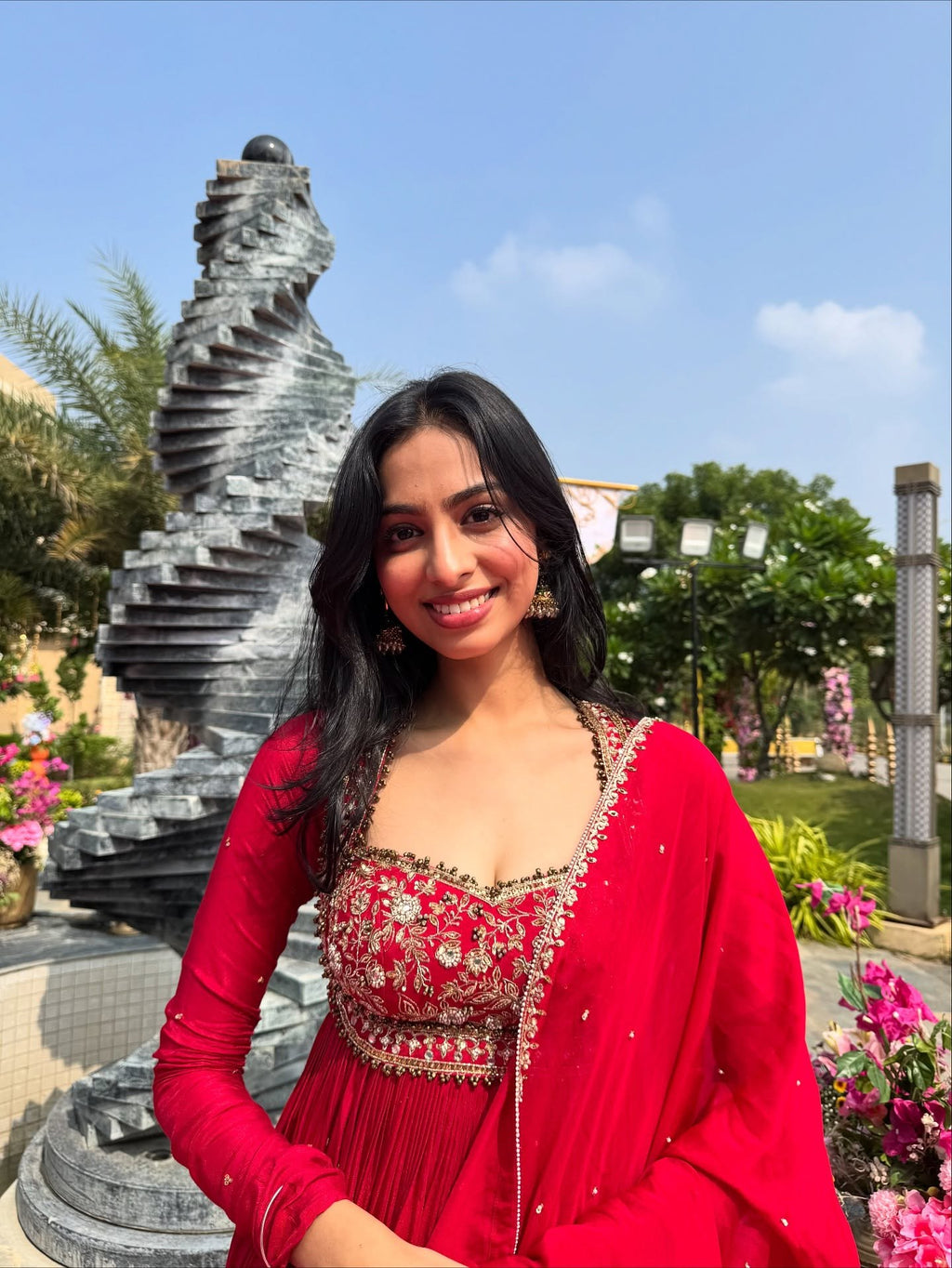 Elegant Red Anarkali Suit Set