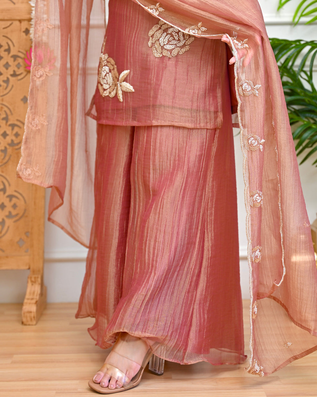 Rosewood Shimmer Crush Handwork Festive Suit