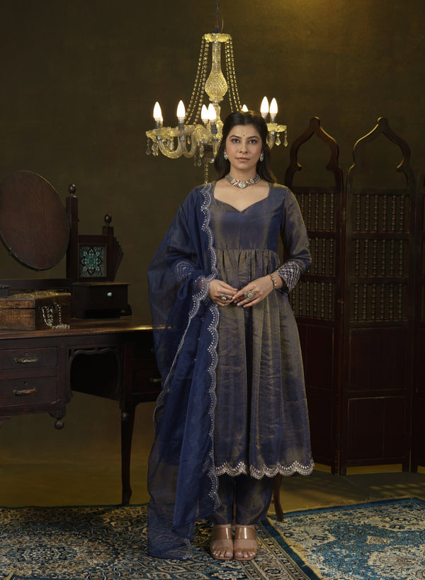 Navy Blue Anarkali Dress With Dupatta