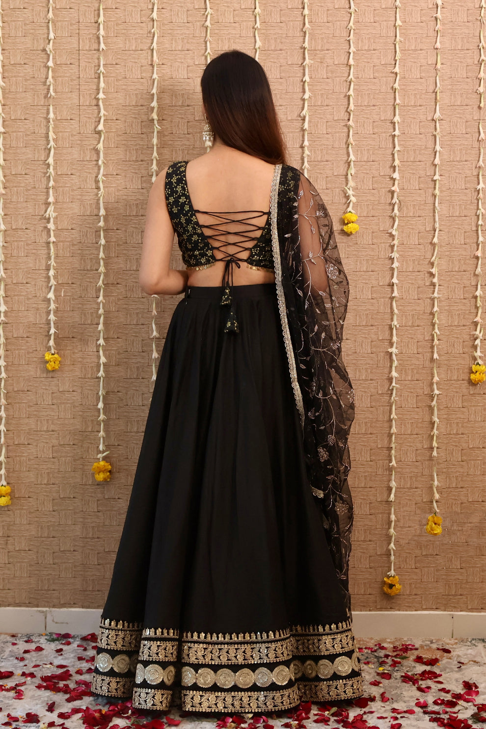 Black Chanderi Silk Lehenga Set