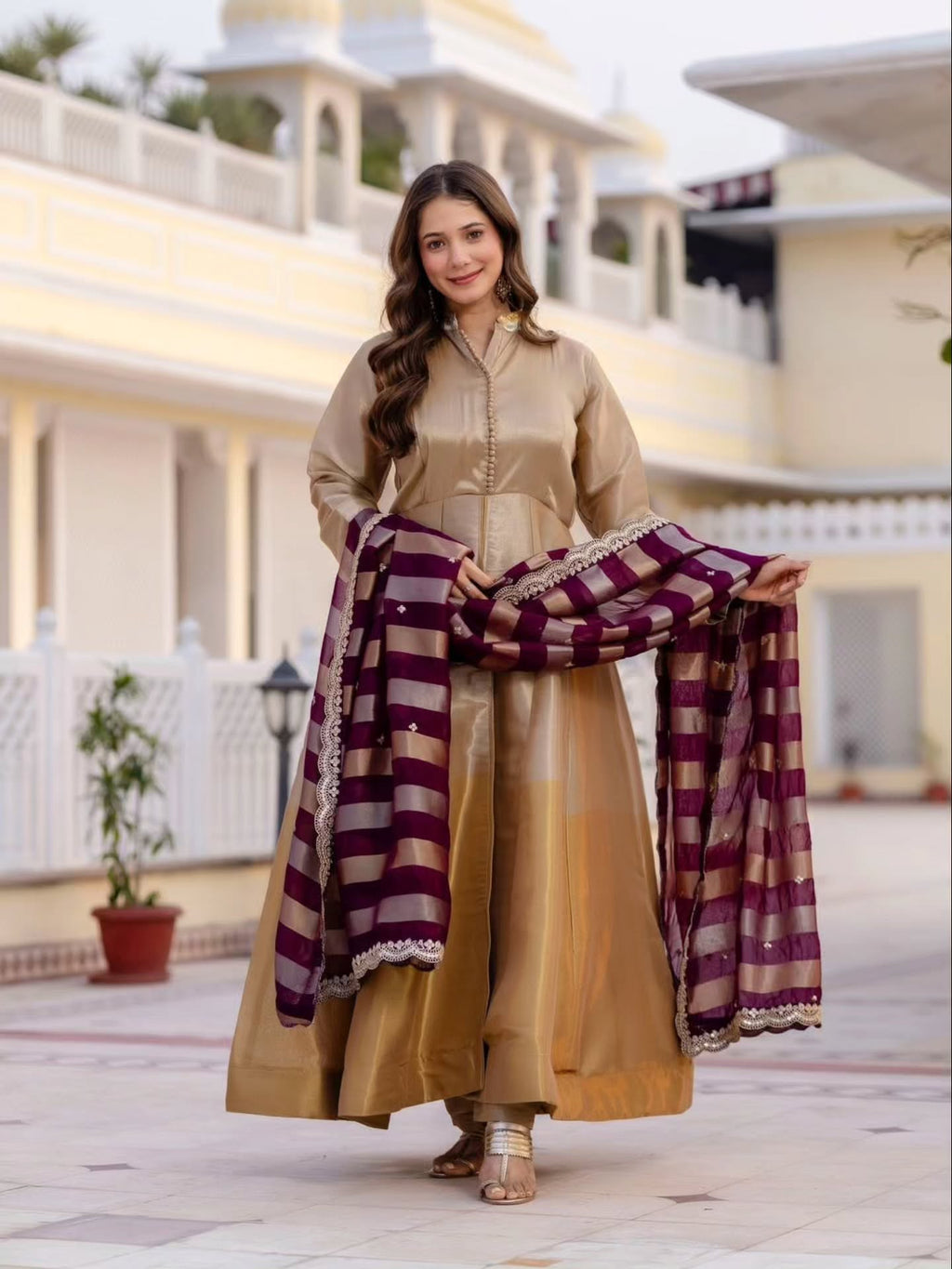 Beautiful Banarsi Viscose Silk Anarkali Suit Set