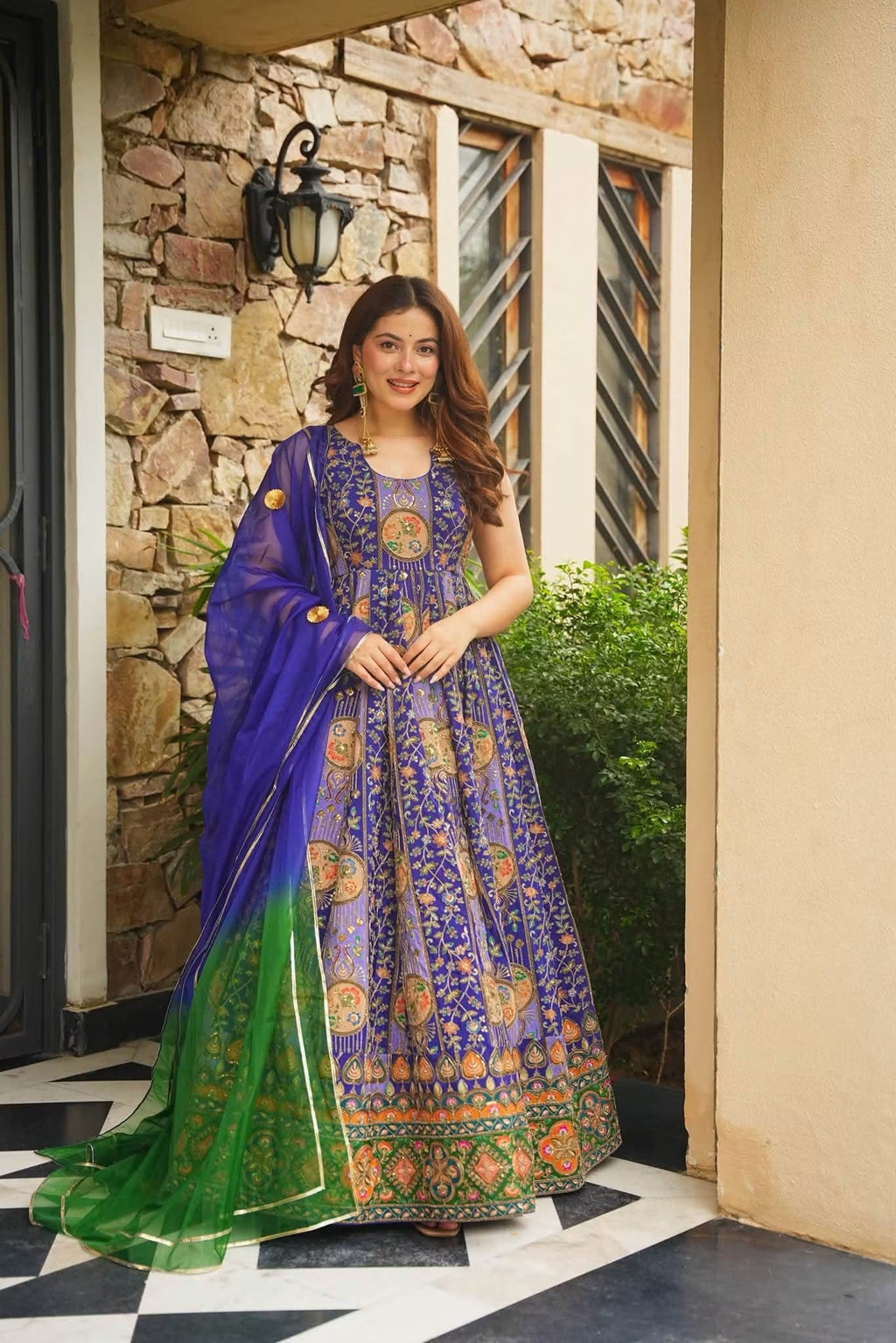 Purple Heavy Embroidered Anarkali Suit Set
