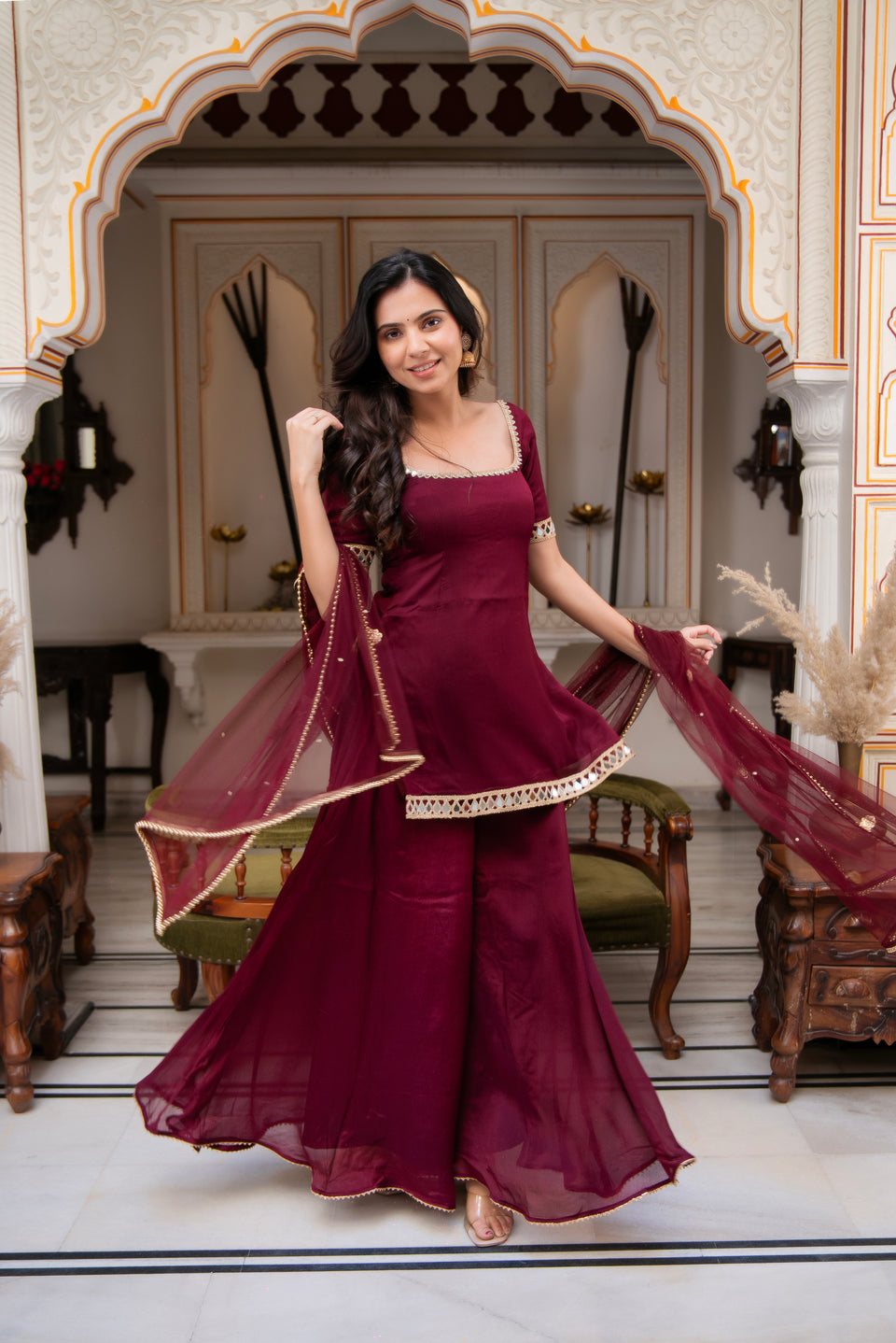 Beautiful Maroon Sharara Suit Set