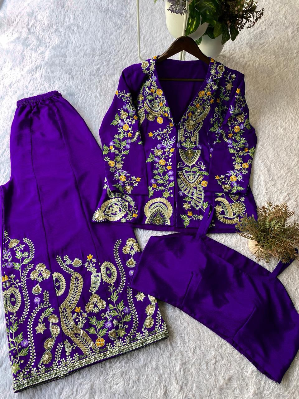 Designer 3 Piece Plazzo Top Jacket Set