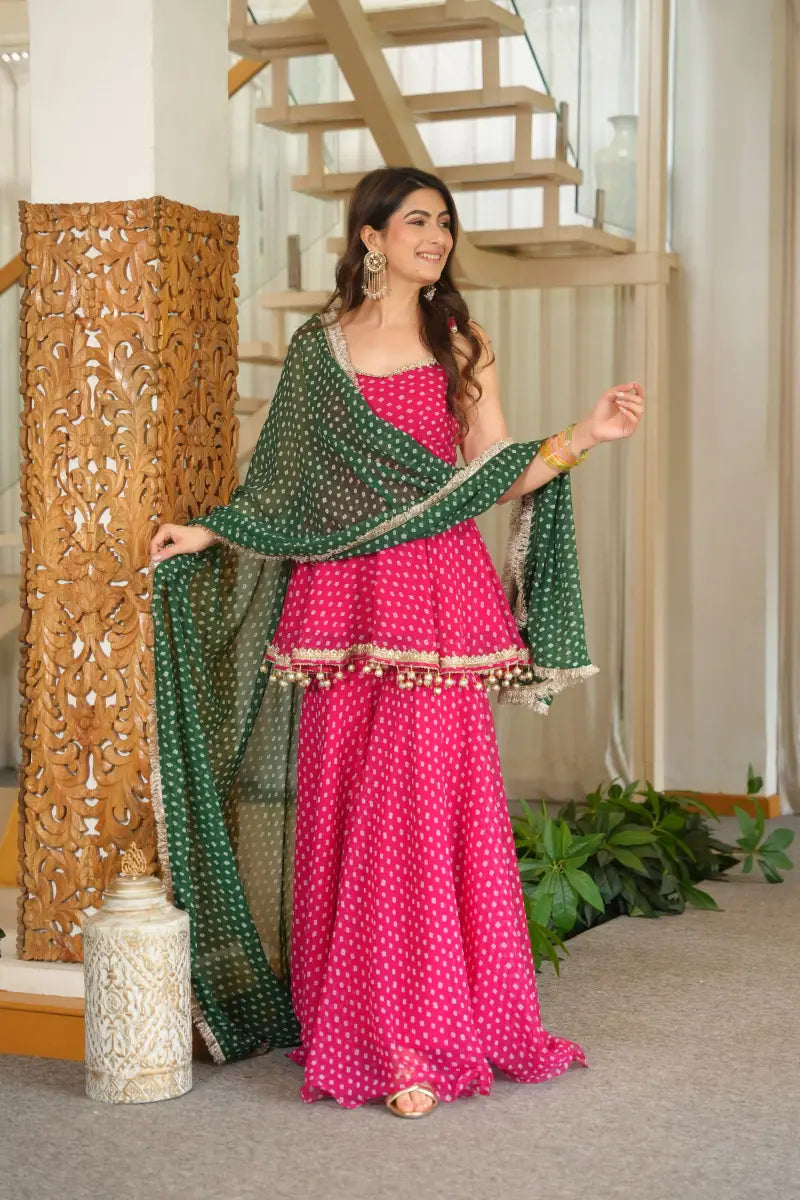 Elegant Pink Georgette Top Sharara set