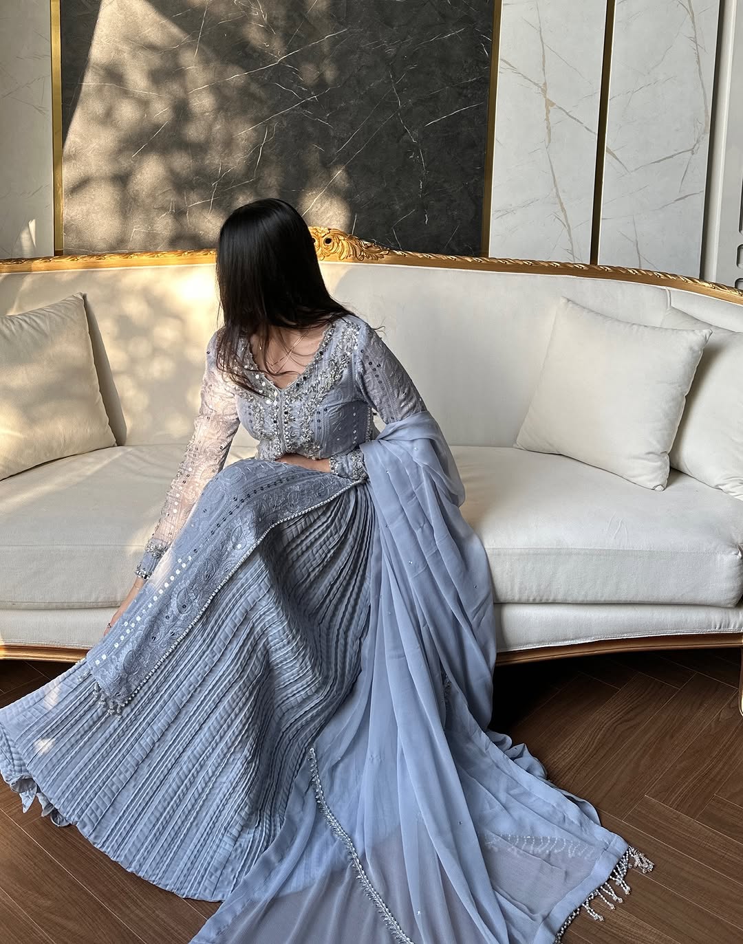 Ice Blue Embroidered Sharara Set