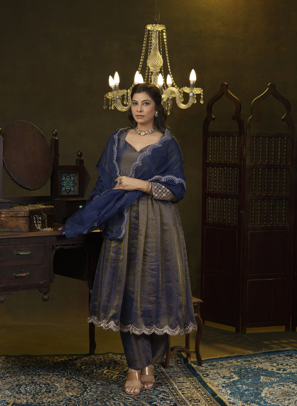 Navy Blue Anarkali Dress With Dupatta