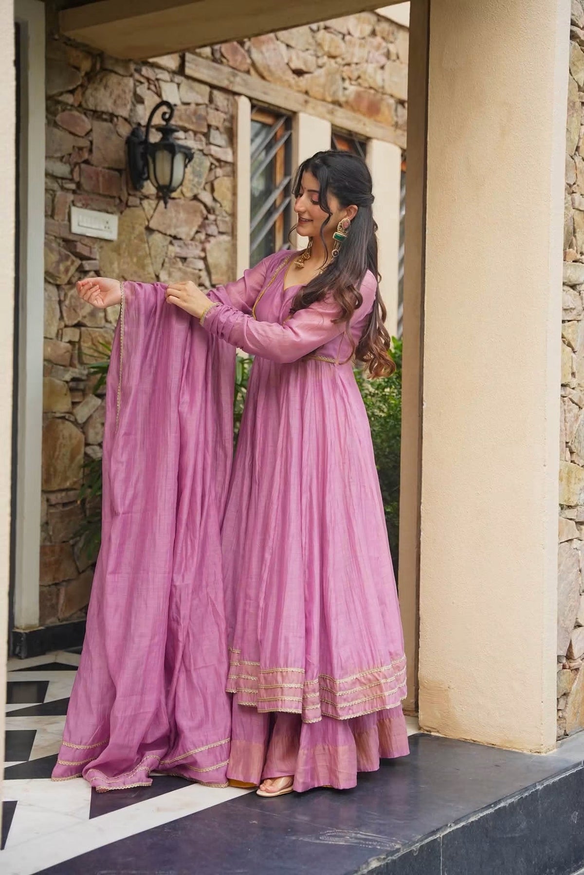 Beautiful Chanderi Anarkali Suit Set ❤️