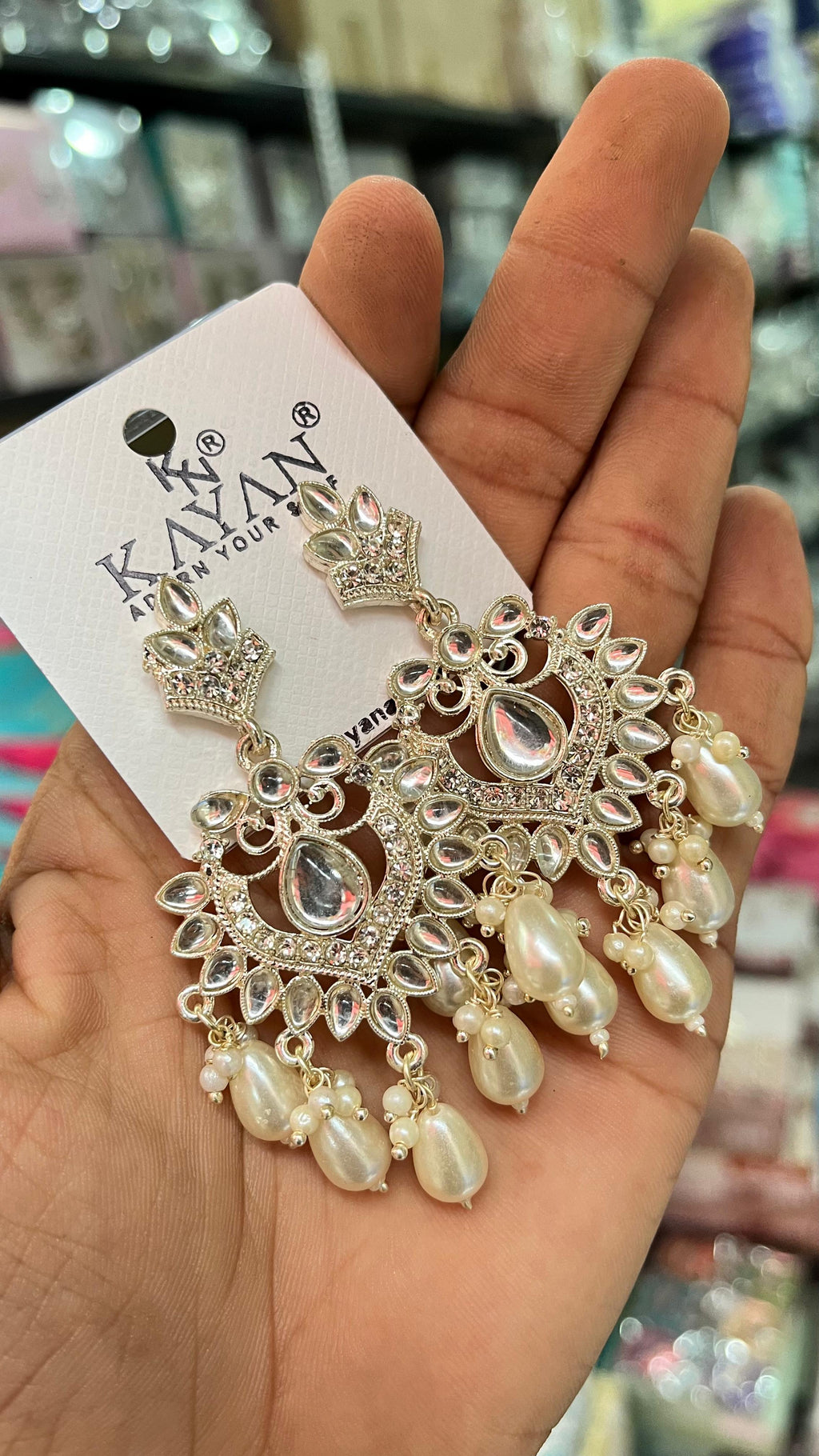 White Pearl Kundan Earing Set
