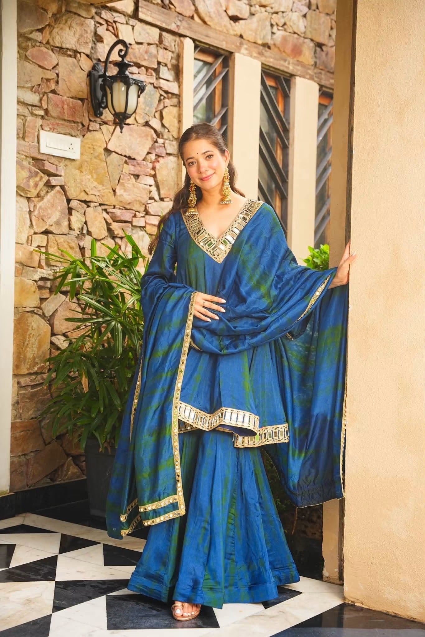 Beautiful Real Mirror Work Top Sharara Set