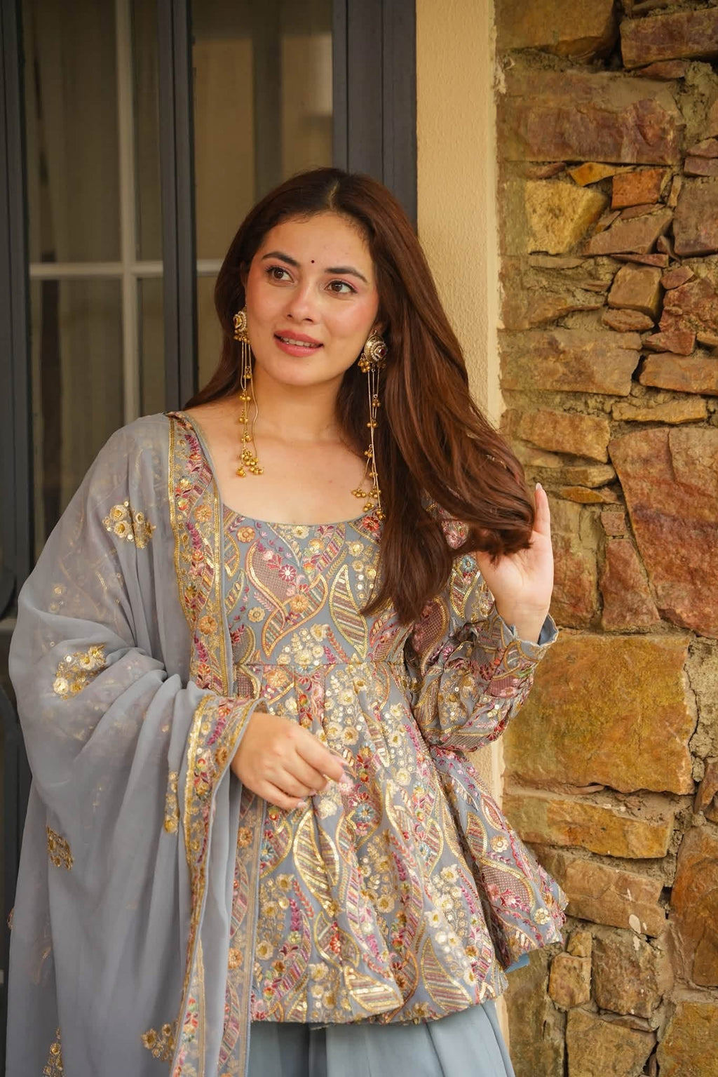 Beautiful Embroidered Top Sharara Set