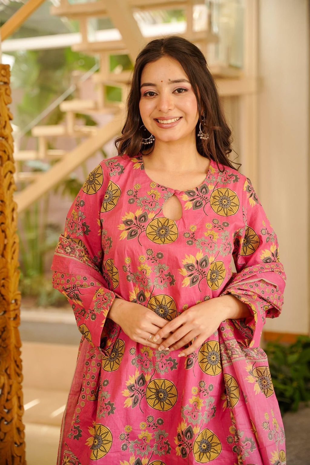 Printed Pink Cotton Farshi Salwar Suit Set