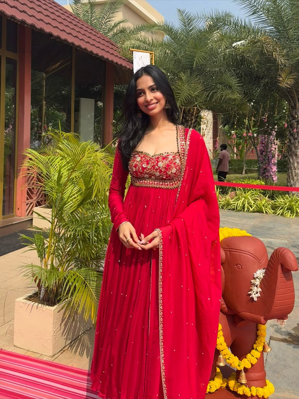 Elegant Red Anarkali Suit Set